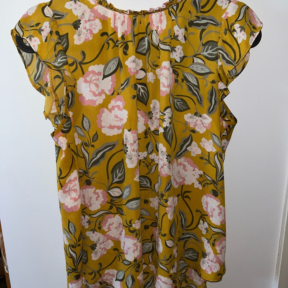 LOFT Pink Ruffled Cap Sleeve Blouse